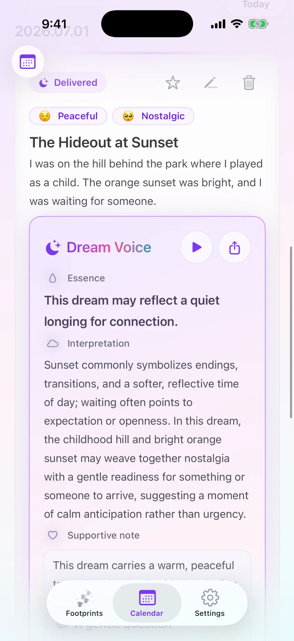 Dream Voice interpretation screen