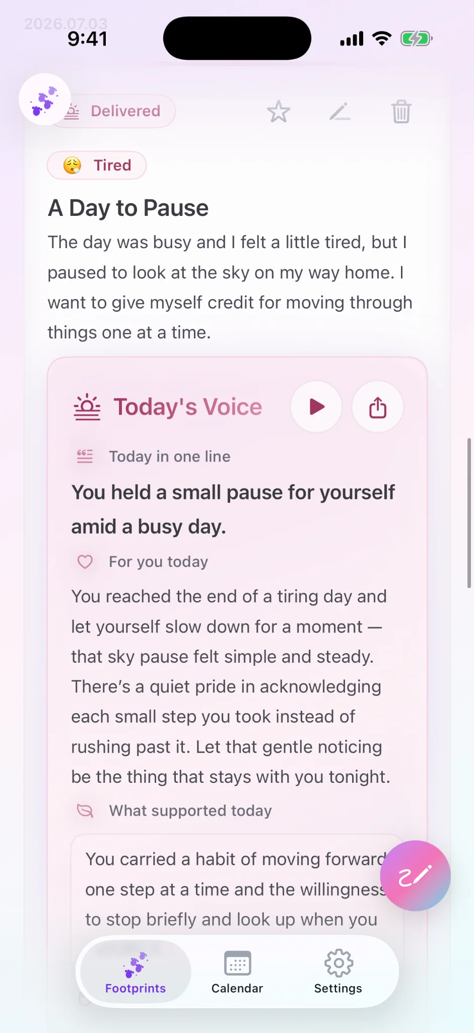 Today's Voice reflection screen