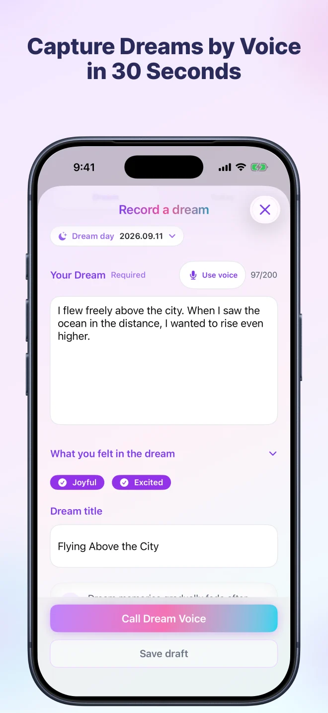 Record a dream by text or voice