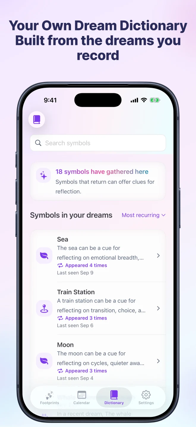 Your Dream Dictionary with search, sorting and recurring symbols